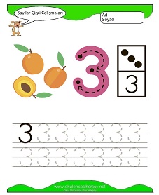 3 Rakamı Çizgi Çalışmaları Çalışma Sayfaları